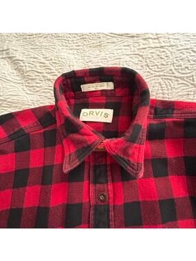 Orvis, Red and Black Plaid Flannel WorkShirt,  XL